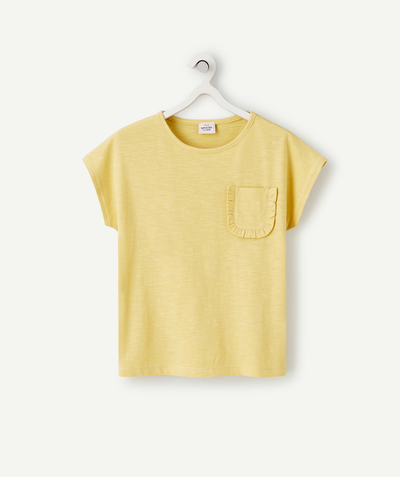 T-shirt - sous-pull Nouvelle Arbo   C - T-SHIRT FILLE JAUNE EN COTON BIO AVEC POCHE