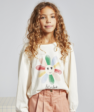 Outlet Nouvelle Arbo   C - GIRLS' CREAM ORGANIC COTTON T-SHIRT WITH MULTICOLOURED FLOWER