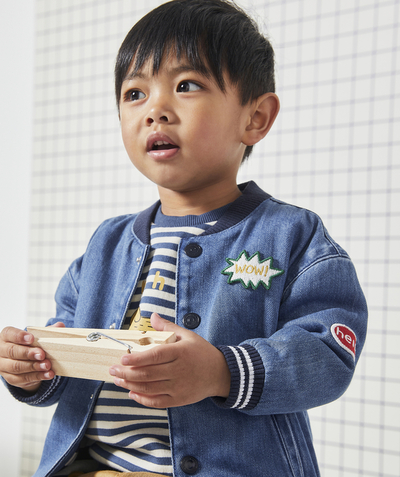 Back to school collection Nouvelle Arbo   C - BABY BOYS' BLUE VARSITY-STYLE JACKET IN LOW-IMPACT DENIM