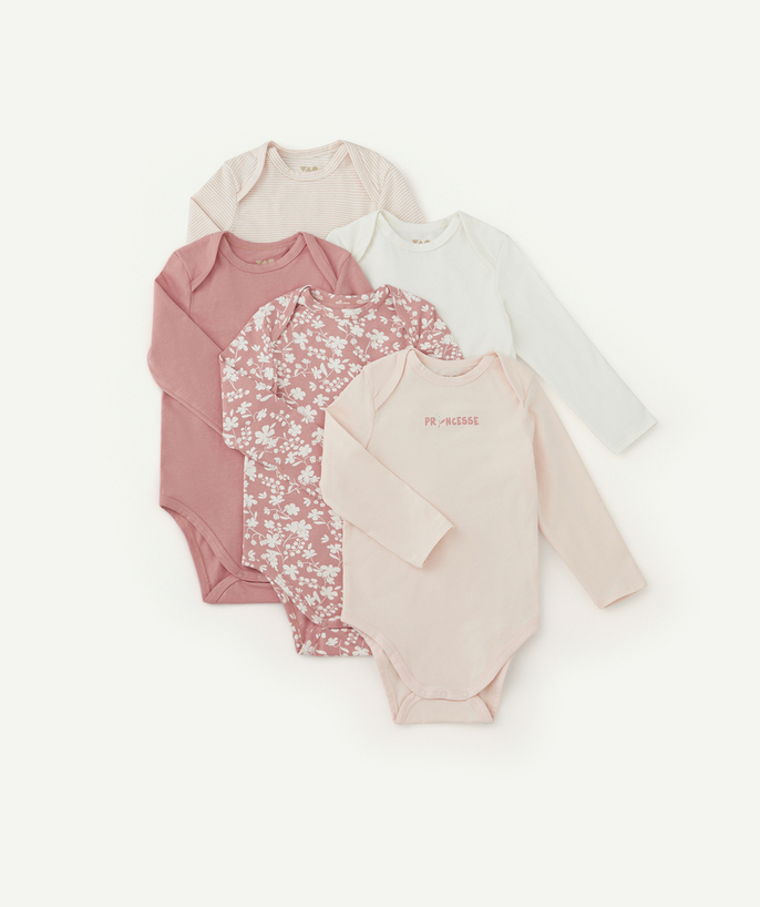 Outlet Tao Categories - PACK OF FIVE PINK ORGANIC COTTON BODYSUITS