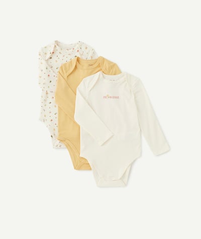 Bodysuit Tao Categories - SET OF THREE YELLOW AND WHITE FLORAL ORGANIC COTTON BODYSUITS