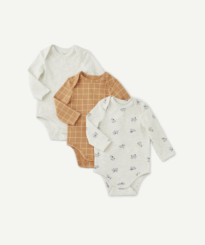 New collection Nouvelle Arbo   C - PACK OF THREE BABY BOYS' PLAIN AND PRINTED ORGANIC COTTON BODYSUITS