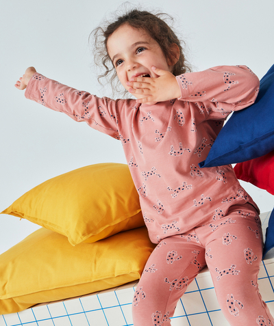 Pyjama Nouvelle Arbo   C - PYJAMA FILLE EN COTON BIOLOGIQUE ROSE IMPRIMÉ CHATS