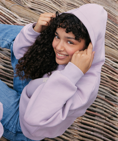 Back to school collection Nouvelle Arbo   C - GIRLS' PURPLE SWEATSHIRT IN RECYCLED FIBRES WITH A PATTERN ON THE BACK