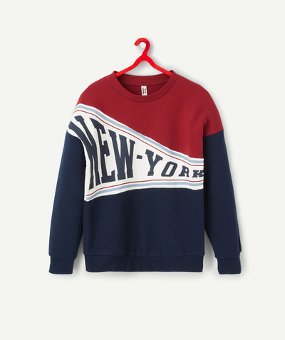 Swetry - Bluzy - rozpinane Kategorie TAO - NIEBIESKO-CZERWONA BLUZA DLA DZIEWCZYNKI Z WŁÓKIEN Z RECYKLINGU Z NAPISEM NEW YORK