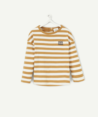 New collection Nouvelle Arbo   C - BABY BOYS' OCHRE STRIPED LONG-SLEEVED ORGANIC COTTON T-SHIRT