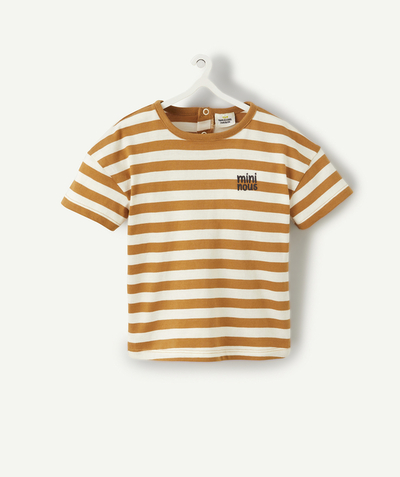Bons plans Nouvelle Arbo   C - BABY BOYS' OCHRE AND CREAM STRIPED T-SHIRT IN ORGANIC COTTON