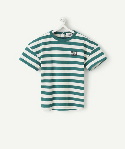 Outlet Nouvelle Arbo   C - BABY BOYS' GREEN AND CREAM STRIPED T-SHIRT IN ORGANIC COTTON