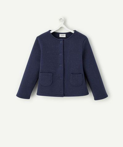 Low-priced looks Tao Categories - BABY GIRLS' BLUE RECYCLED FIBRE AND FLEECE POPPER CARDIGAN WITH GLITTER
