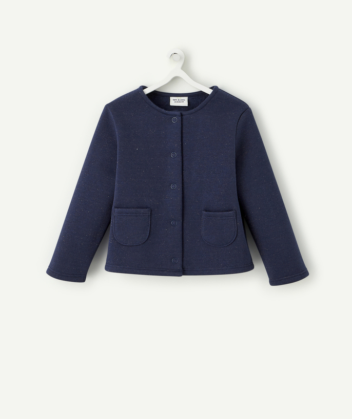 Baby girl Tao Categories - BABY GIRLS' BLUE RECYCLED FIBRE AND FLEECE POPPER CARDIGAN WITH GLITTER