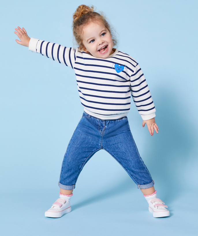 Trousers Tao Categories - BABIES' RELAXED TROUSERS IN BLUE LOW IMPACT DENIM