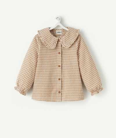 Shirt - Blouse Tao Categories - BABY GIRLS' COTTON CHECKED SHIRT WITH A PETER PAN COLLAR