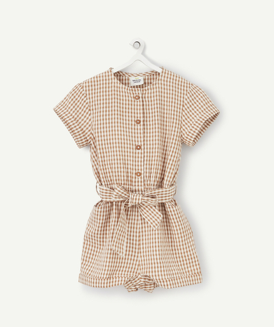Baby girl Nouvelle Arbo   C - BABY GIRLS' BROWN CHECK COTTON PLAYSUIT