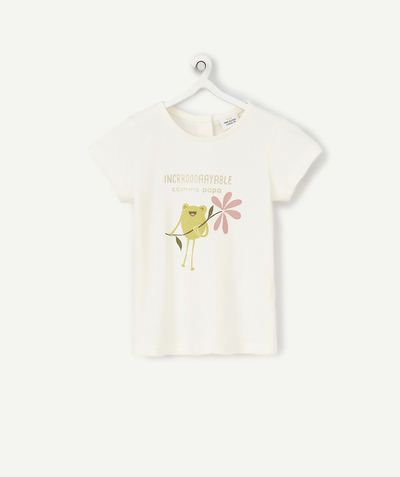 Baby girl Tao Categories - BABY GIRLS' CREAM T-SHIRT IN ORGANIC COTTON WITH A FLOCKED FROG