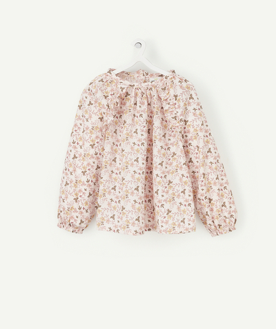 Shirt - Blouse Nouvelle Arbo   C - BABY GIRLS' PINK COTTON BLOUSE WITH A FLORAL PRINT