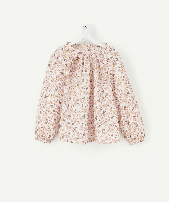 Shirt - Blouse Tao Categories - BABY GIRLS' PINK COTTON BLOUSE WITH A FLORAL PRINT