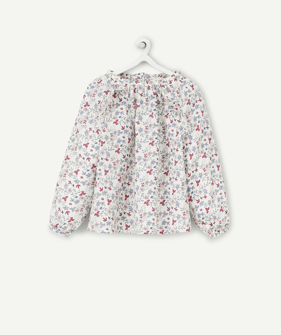 Shirt - Blouse Tao Categories - BABY GIRLS' WHITE COTTON BLOUSE WITH A FLORAL PRINT