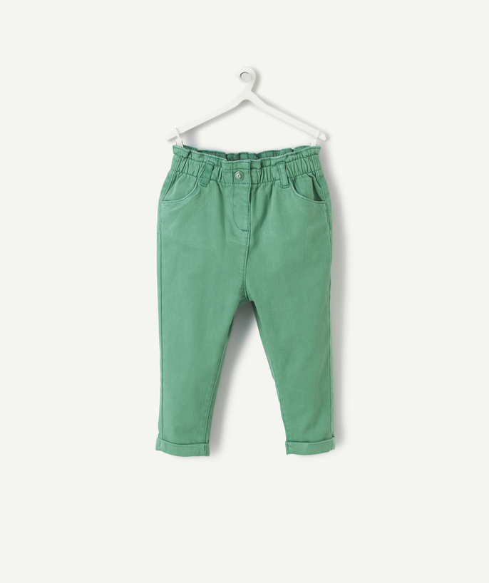 Trousers Tao Categories - BABY GIRL RELAX PANTS IN GREEN RECYCLED FIBERS