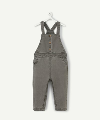 Outlet Tao Categories - BABY GIRLS' GREY LOW-IMPACT DENIM DUNGAREES