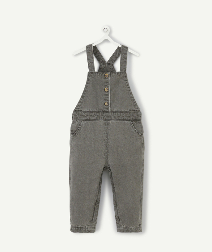 Outlet Tao Categories - BABY GIRLS' GREY LOW-IMPACT DENIM DUNGAREES