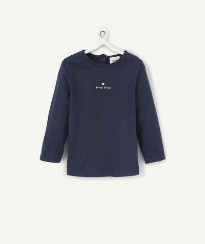 ECODESIGN Nouvelle Arbo   C - BABY GIRLS' NAVY BLUE T-SHIRT IN ORGANIC COTTON WITH A SPARKLING MESSAGE