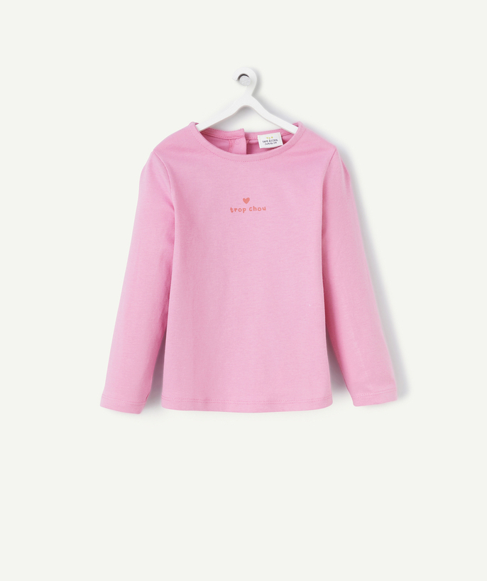 Basics Tao Categories - LONG-SLEEVED BABY GIRL T-SHIRT IN PINK ORGANIC COTTON WITH A SWEET THEME