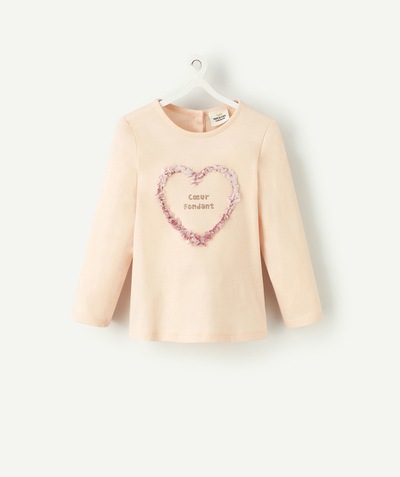 Basics Nouvelle Arbo   C - BABY GIRLS' PALE PINK ORGANIC COTTON T-SHIRT WITH TEXTURED HEART