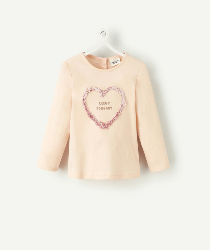 Basics Tao Categories - BABY GIRLS' PALE PINK ORGANIC COTTON T-SHIRT WITH TEXTURED HEART