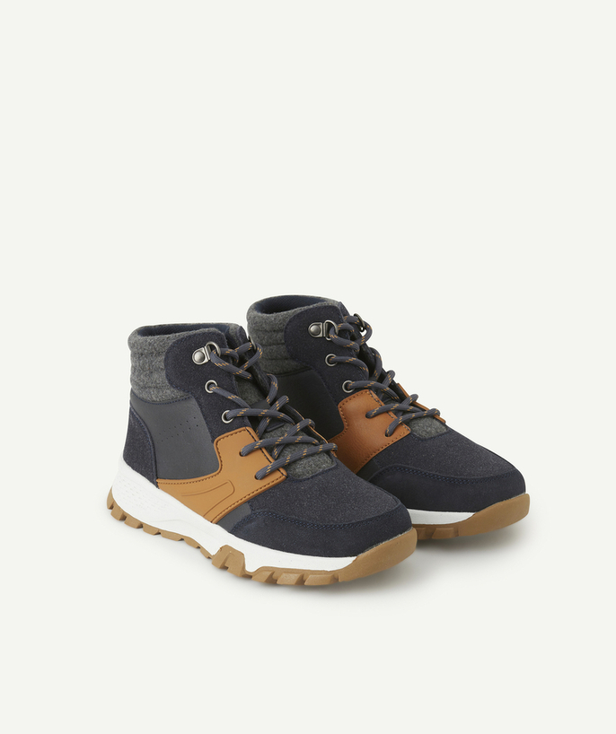 Shoes, booties Tao Categories - BOYS' NAVY AND TAN HIGH-TOP TRAINERS