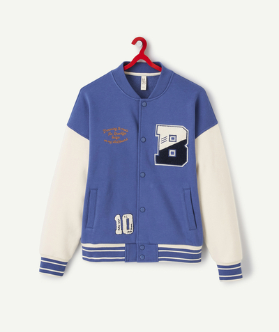 Outlet Tao Categories - BOYS' BLUE AND WHITE VARSITY-STYLE JACKET IN RECYCLED FIBRES