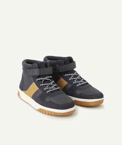 Teen boy Nouvelle Arbo   C - BOYS' NAVY AND BROWN VELCRO AND LACE-UP HIGH-TOP TRAINERS