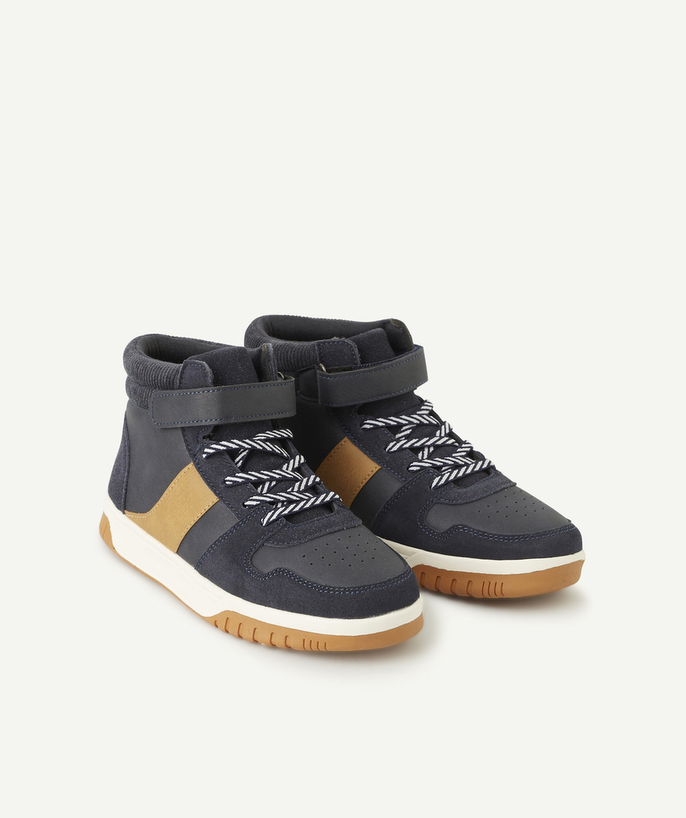 Trainers Nouvelle Arbo   C - BOYS' NAVY AND BROWN VELCRO AND LACE-UP HIGH-TOP TRAINERS