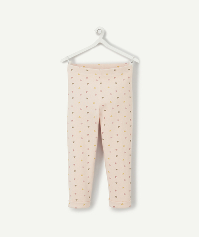 ECODESIGN Nouvelle Arbo   C - GIRLS' PINK RIBBED LEGGINGS IN ORGANIC COTTON WITH A HEART PRINT
