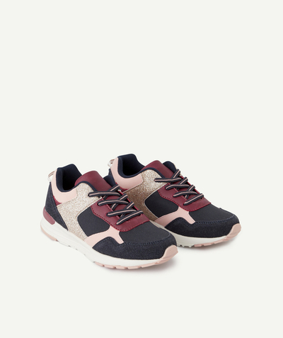 Girl Nouvelle Arbo   C - GIRLS' PINK AND NAVY BLUE COLOURBLOCK LACE-UP TRAINERS