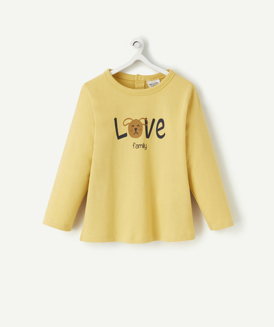 New collection Nouvelle Arbo   C - BABY BOYS' YELLOW ORGANIC COTTON T-SHIRT WITH A FLOCKED MESSAGE