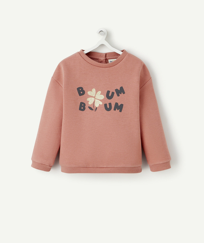 Pullover - Sweatshirt Tao Categories - BABY GIRLS' PINK RECYCLED FIBRE SWEATSHIRT WITH SLOGAN