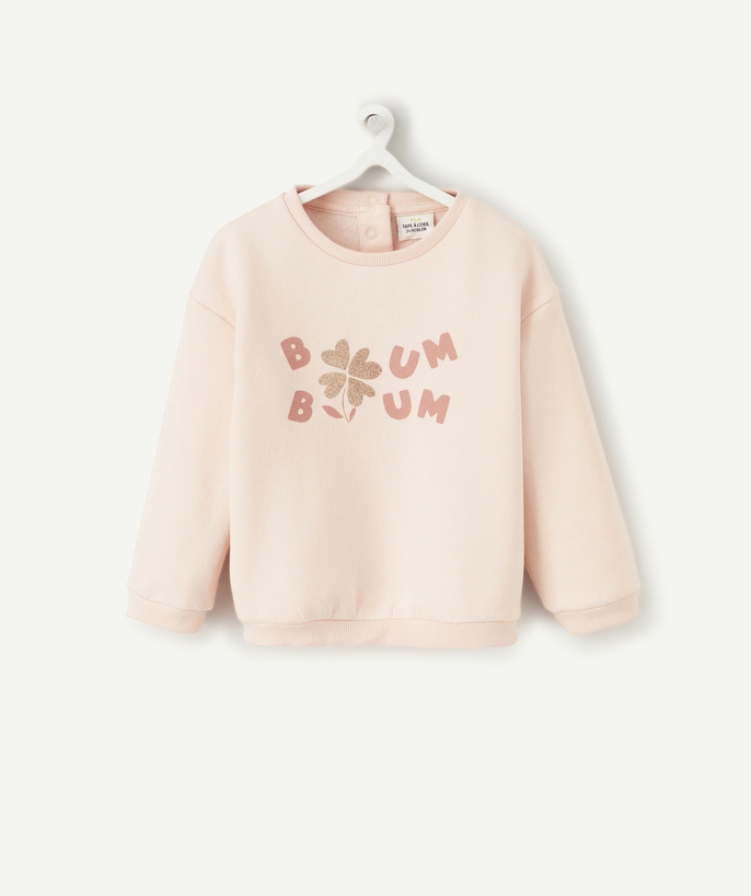 Pullover - Sweatshirt Tao Categories - BABY GIRLS' PINK SWEATSHIRT IN RECYCLED FIBRES WITH SEQUINNED DETAILS