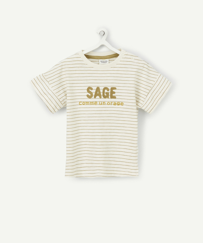New collection Nouvelle Arbo   C - BABY BOYS' STRIPED ORGANIC COTTON T-SHIRT WITH A MESSAGE