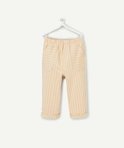 New collection Nouvelle Arbo   C - BABY BOYS' STRAIGHT TROUSERS IN BEIGE ORGANIC COTTON WITH STRIPES
