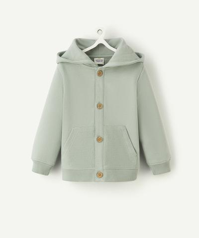 Back to school collection Nouvelle Arbo   C - BABY BOYS' HOODIE IN SEA GREEN COTTON
