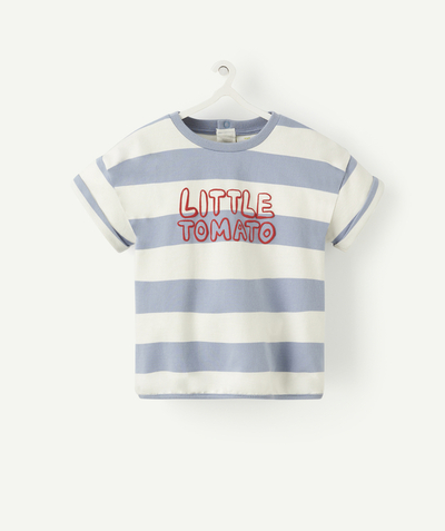 New collection Nouvelle Arbo   C - BABY BOYS' SWEATSHIRT WITH STRIPES AND A MESSAGE, MADE IN RECYCLED FIBRES