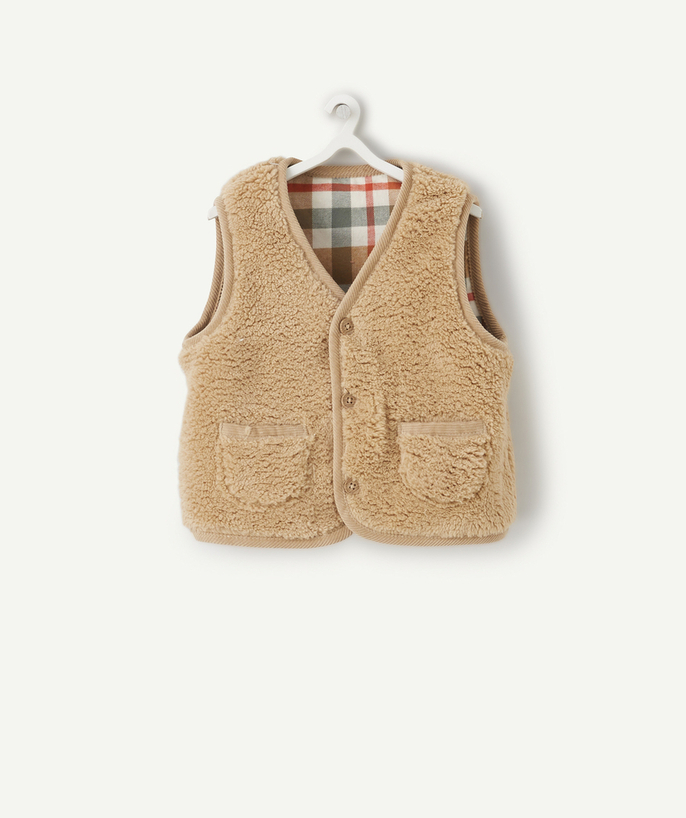 Swetry i bluzy rozpinane - Kamizelki Kategorie TAO - KAMIZELKA W KRATĘ Z WNĘTRZEM Z SHERPY DLA MAŁEGO CHŁOPCA
