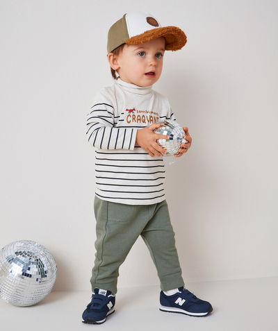 Trousers Nouvelle Arbo   C - BABY BOYS' JOGGING PANTS IN KHAKI FLEECE MADE FROM RECYCLED FIBRES