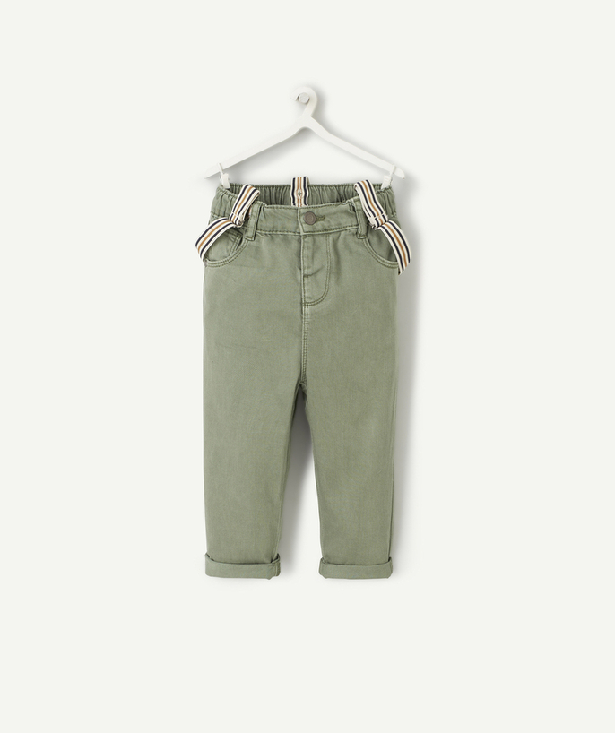 Back to school collection Tao Categories - BABY BOYS' GREEN RECYCLED FIBRE TROUSERS WITH BRACES