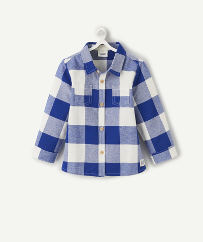 Back to school collection Nouvelle Arbo   C - BABY BOYS' WHITE AND ELECTRIC BLUE CHECKED SHIRT
