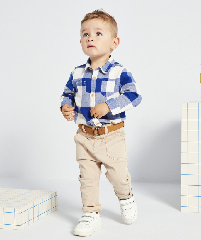 Back to school collection Tao Categories - BABY BOYS' BEIGE STRAIGHT-LEG RECYCLED FIBRE TROUSERS WITH BELT