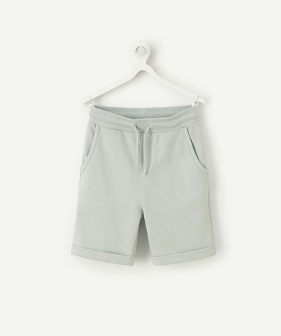 Trousers - Jogging pants Tao Categories - BOYS' STRAIGHT GREEN COTTON BERMUDA SHORTS
