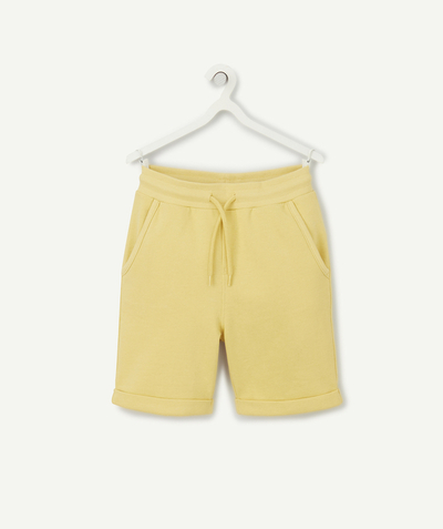 Trousers - Jogging pants Tao Categories - BOYS' STRAIGHT YELLOW COTTON BERMUDA SHORTS