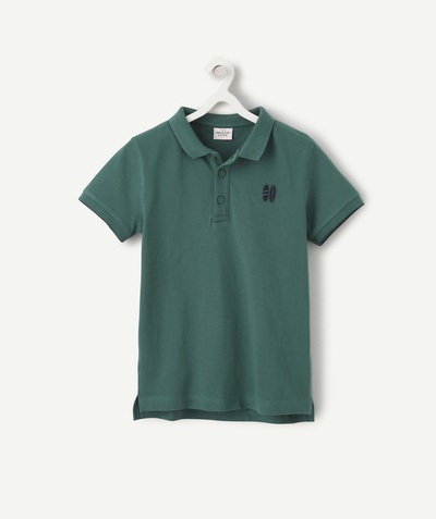 Shirt - Polo Tao Categories - BOYS' PINE GREEN ORGANIC COTTON POLO SHIRT WITH EMBROIDERY