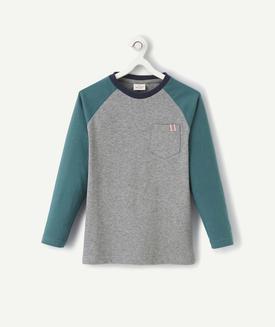Outlet Nouvelle Arbo   C - BOYS' COLOURBLOCK T-SHIRT IN GREY, GREEN AND BLUE COTTON